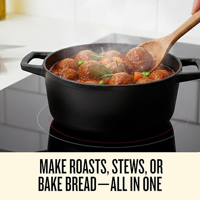 Alva Nori 5-Qt Enameled Cast Iron Round Dutch Oven ??Made With No PTFE/PFOA/PFAS, Oven & Induction Safe ??3-Layer Enamel, No Seasoning Needed ??Durable, Easy-Clean Cookware for Healthy Cooking, Black