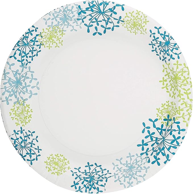 Glad Round Disposable Paper Plates, Blue Hydrangea Pattern - Strong, Sturdy, Soak Proof, and Microwavable Decorative Plates for Dinner and Everyday Use, 10 Inch, 50 Count - 12 Pack