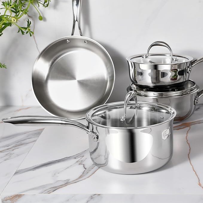 KEAWELL K3 Premium 3-Quart Tri-Ply Stainless Steel Saucepan with Lid, Induction & Oven Safe up to 600째F, Even Heating, Professional Cookware for All Stovetops (3-Qt)