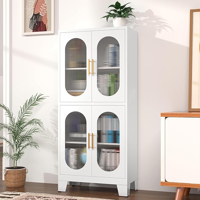 61" Pantry Storage Cabinet, Pantry Cabinets with Acrylic Glass Doors and Adjustable Shelves, Metal Kitchen Pantry Cabinet for Kitchen, Living Room, Laundry Room and Dinning Room