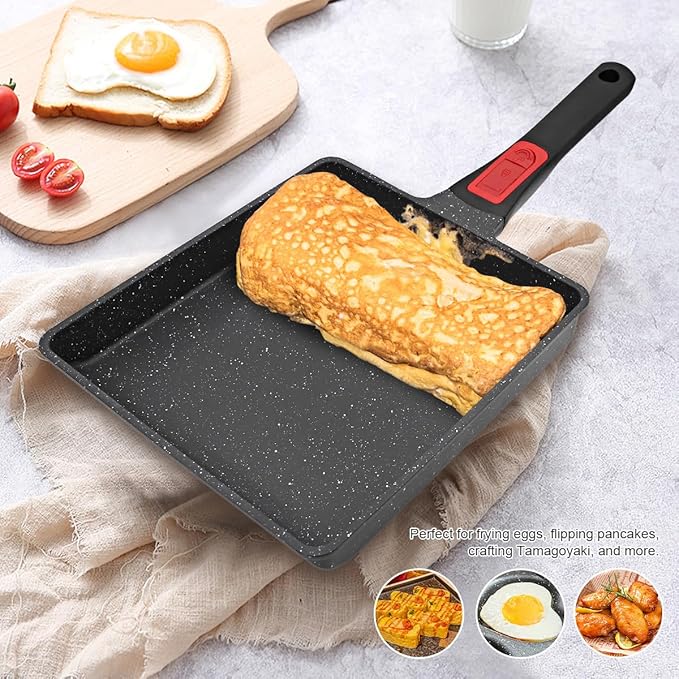 Nonstick Tamagoyaki Pan Large, Japanese Omelette Pan Nonstick, Japanese Square Egg Pan with Detachable Handle, PFAS & PFOA-Free, Oven Safe, 9" x 8.2"