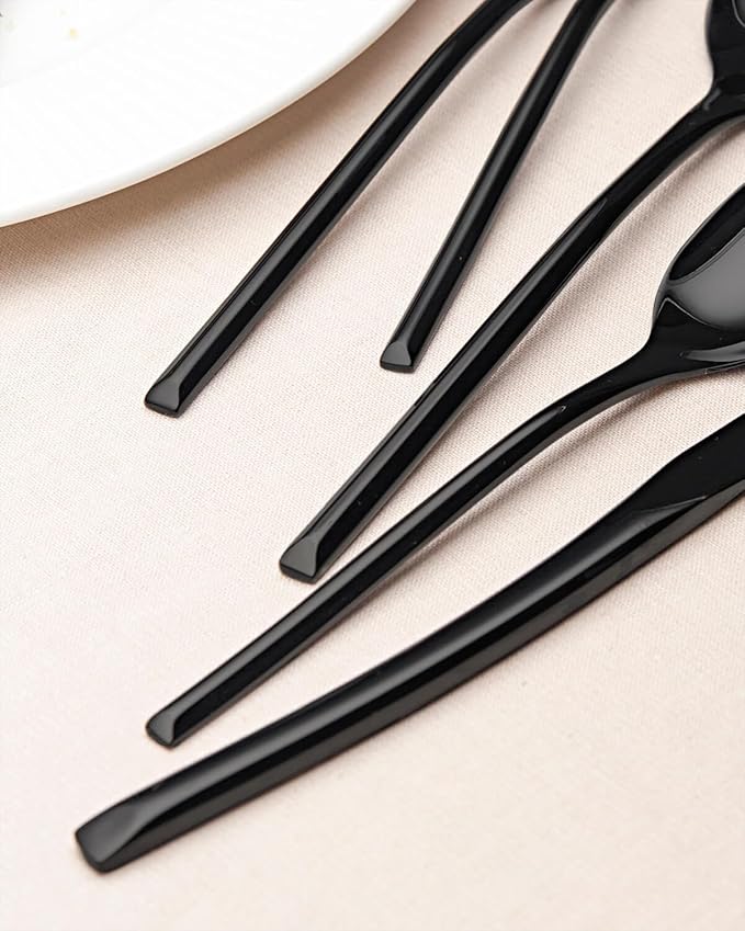Lemeya 20-Piece Black Silverware Set for 4,Modern 18/10 Stainless Steel Flatware Set,Luxury Cutlery Set,Unique Utensils Set for Restaurant,Spoons and Forks Set,Mirror Polished,Dishwasher Safe