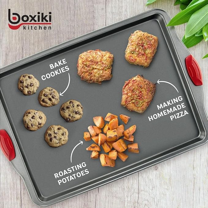 Premium Nonstick Baking Sheet Pans ??Set of 3, Heavy-Gauge Carbon Steel, Warp, Dent, and Rust-Resistant ??Gourmet Rimmed Half Cookie Sheet Trays, Non-Toxic for Exceptional Baking Performance