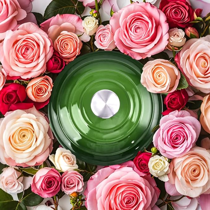 6 Quart Dutch Oven Enameled Cast Iron with Lid - Big Dual Handles - Oven Safe up to 500째F - Classic Round Pot for Versatile Cooking (Green, 6 QT)