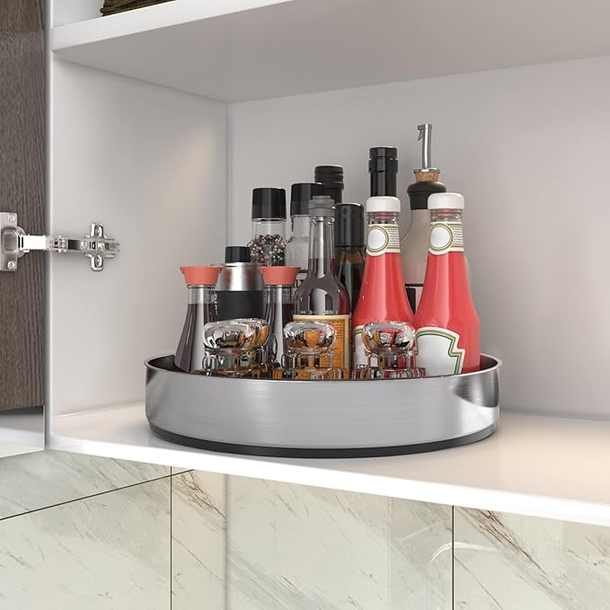 VAEHOLD Lazy Susan Turntable Spice Rack Organizer for Kitchen Cabinet, Storage Tray for Fruit, Snacks, Salad - Organizer for Cupboard, Pantry, Bathroom, Table, Cosmetic (Silver, 7 1/2?섃?