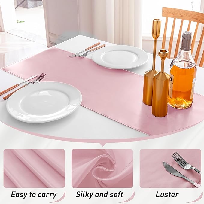 JEVIX 10 Pack Satin Table Runner 12 X 108 Inch Silk Table Runner for Party,Wedding, Birthday, Banquets,Decoration(Rose Gold)