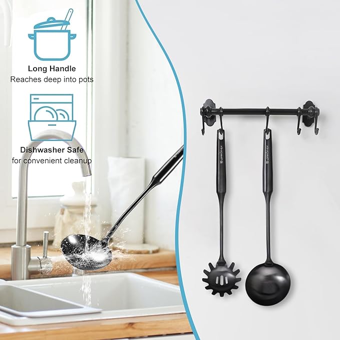 Soup Ladle - 18/10 Stainless Steel Ladle Spoon, 13.8" Large Soup Spoons, Resilient Kitchen Metal Ladel for Cooking, Serving, Stirring, Canning竊똕auce, Wok & Soup竊똁lack, Christmas Gifts