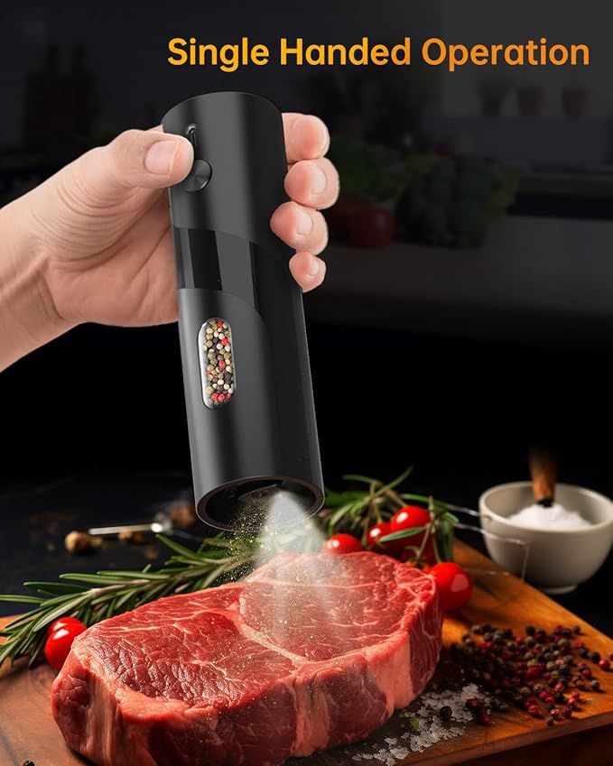 CIRCLE JOY Electric Pepper Mill Grinder, Top-Refill Rechargeable Black Pepper Grinder with Upgraded Large Capacity for Home BBQ, Adjustable Coarseness, Led Light