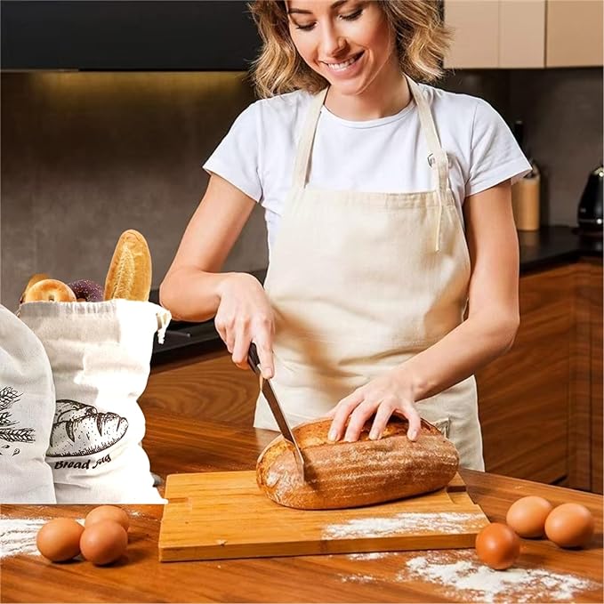 Bread Bags, 4-Packs Linen Bread Bags for Homemade Container, 17.3횞11.6 Inches Unbleached&Reusable Loaf&Baguette Storage,Natural Large Storage for Artisan Roll,With 4 Pieces Bread Clips