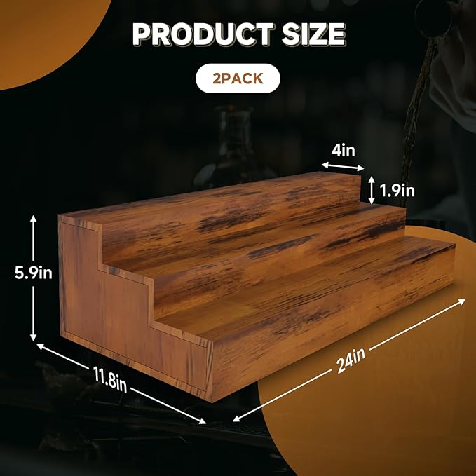 2 Pack Liquor Bottle Stand - 3 Tier Liquor Bar Bottle Display Shelf, Holds 36 Bottles, Real Wood, Easy to Clean, No Installation Required - 24 Inch Each (Dark Walnut)
