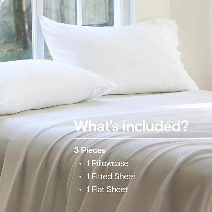 DOZ Sheet Set, 100% Viscose derived from Bamboo, Organically Grown, Buttery Soft, Cooling Sheets, High GSM, Deep Pockets - 3 Piece - 1 Pillowcase 1 Fitted Sheet 1 Top Sheet (Snow, Twin)