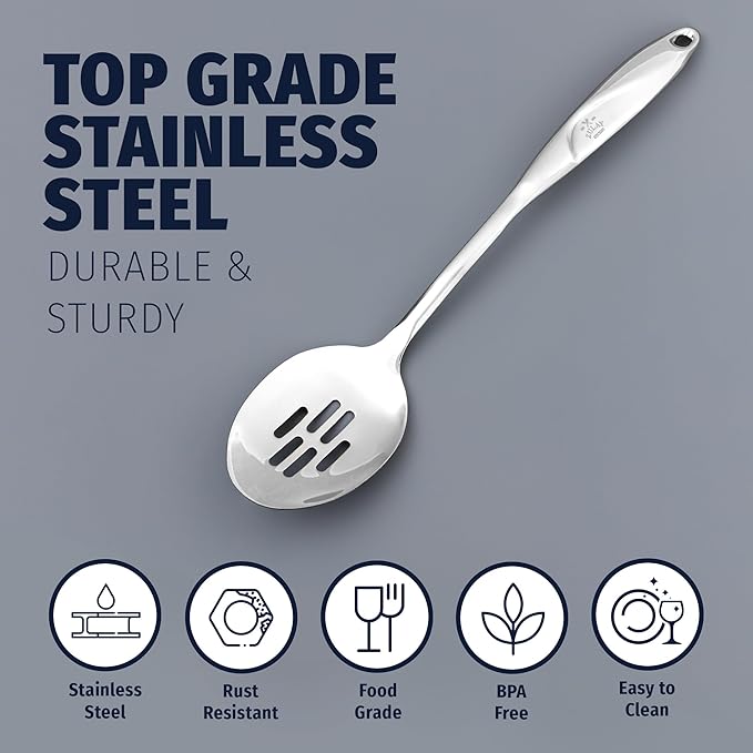 Zulay Kitchen Stainless Steel Slotted Spoon - 15??Large Cooking & Serving Spoon with Ergonomic Handle - Durable, Rust-Proof, Heat-Resistant & Dishwasher Safe Kitchen Utensil for Cooking and Buffets