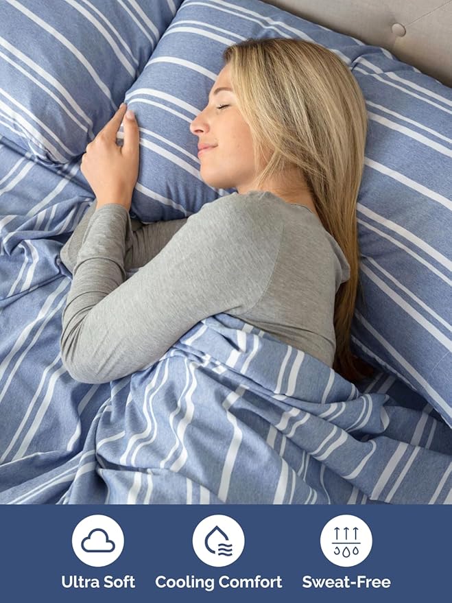 Extra Deep Pocket Twin Sheets - 3 Piece Breathable & Cooling Bed Sheets - Hotel Luxury Bed Sheet Set - Soft, Wrinkle Free & Comfy - Easily Fits Extra Deep Mattresses - Deep Pocket Blue Striped Sheets