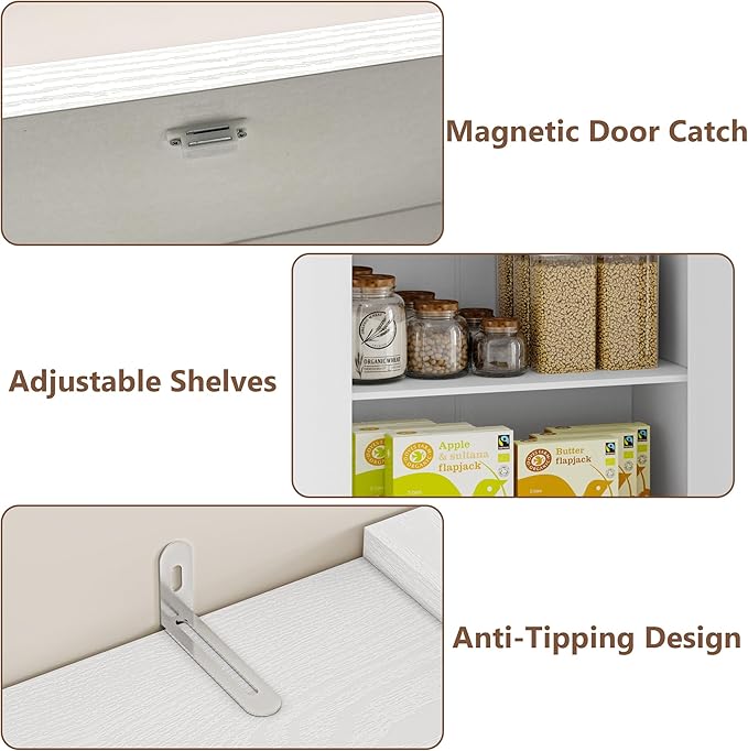Pantry Organizers and Storage Cabinet, 71??Barn Door White Kitchen Cabinet with Drawers and Adjustable Shelf, Tall Pantry for Kitchen, Dining Room, Living Room. Bathroom and Office
