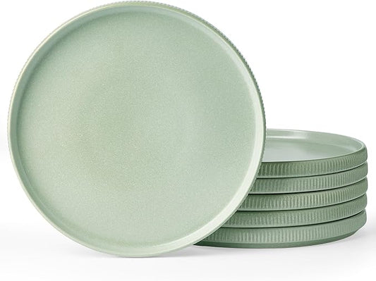 famiware Star Dinner Plates for 6, 10 inches Plate Set, Scratch Resistant, Stoneware Dinnerware, Kitchen Modern Rustic Serving Dishes, Matte Green