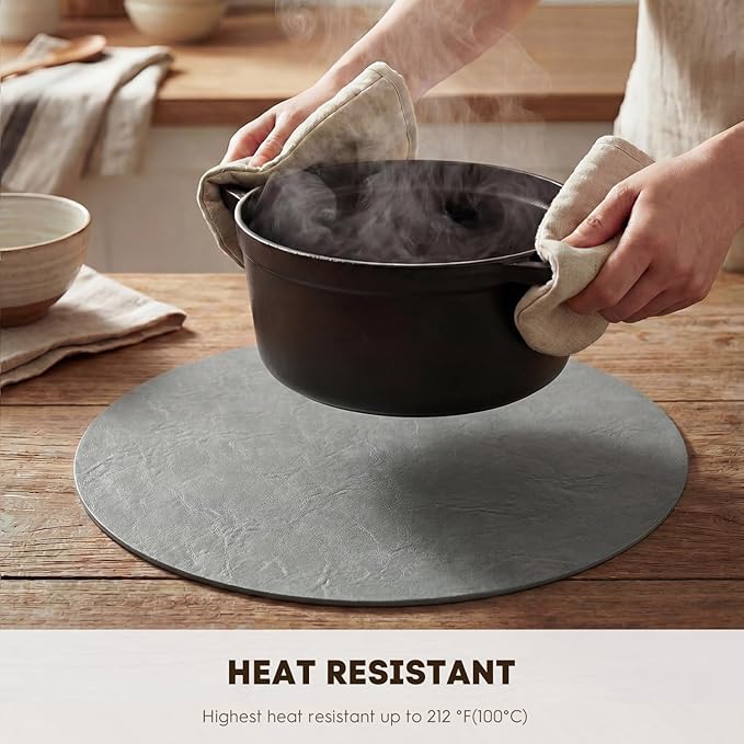 Artoid Mode Grey Faux Leather Placemats Set of 4, 15 Inch Waterproof Wipeable Heat Resistant Place Mats, Reversible Table Mats for Winter Kitchen Dining Decor