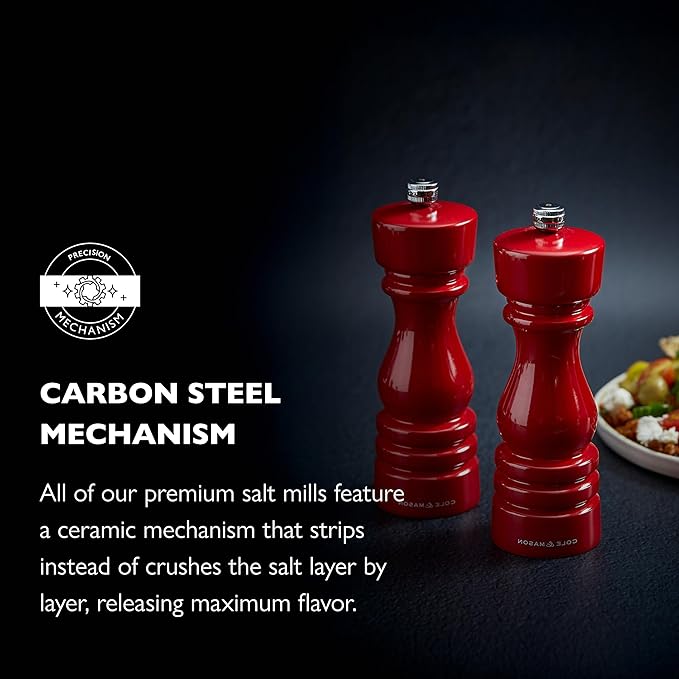 Cole & Mason London Refillable Spice Mill - Kitchen & Home Accessory - Table Salt Grinder - Salt Mill with Ceramic Mechanism - 7", Red Gloss