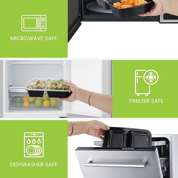 Meal Prep Containers 50 Pack - 2 Compartment Food Containers with Lids, To Go Food Containers BPA-Free, carry out Container With Lids Microwave, Dishwasher, Freezer Safe 30 oz