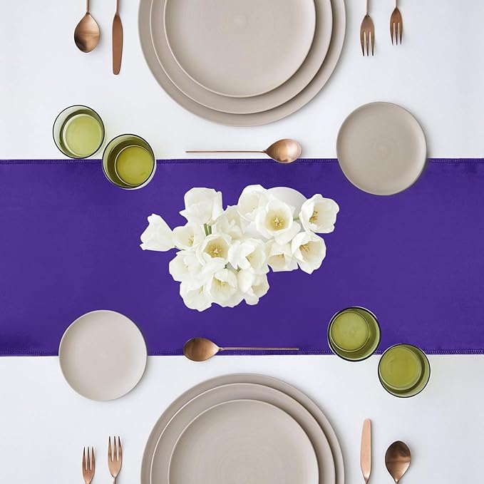 Yblut 10 Pack Satin Table Runner 12 x 108 Inch Long Purple Silk Table Runner for Wedding Party Banquet Birthday Decoration