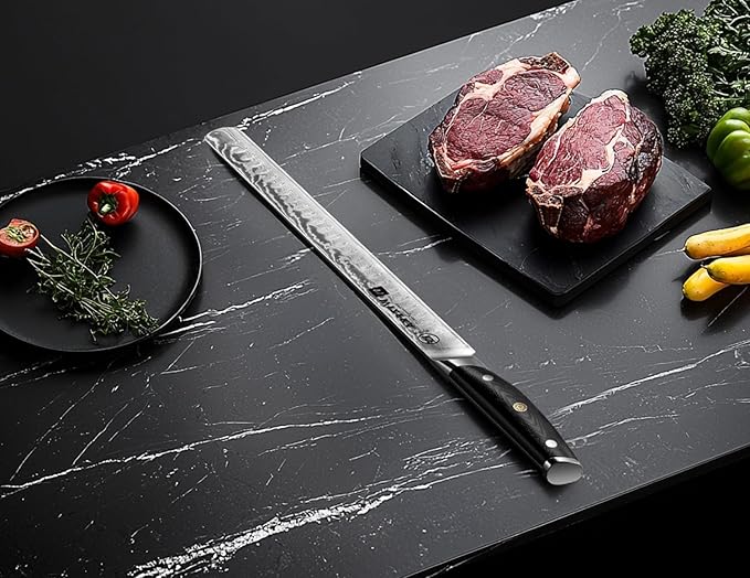 WIZEKA 12 Inch Damascus Slicing Knife - Ultra Sharp, Full Tang Carving Knife with G10 Handle, Great for Slicing Roasts, Meats, Fruits