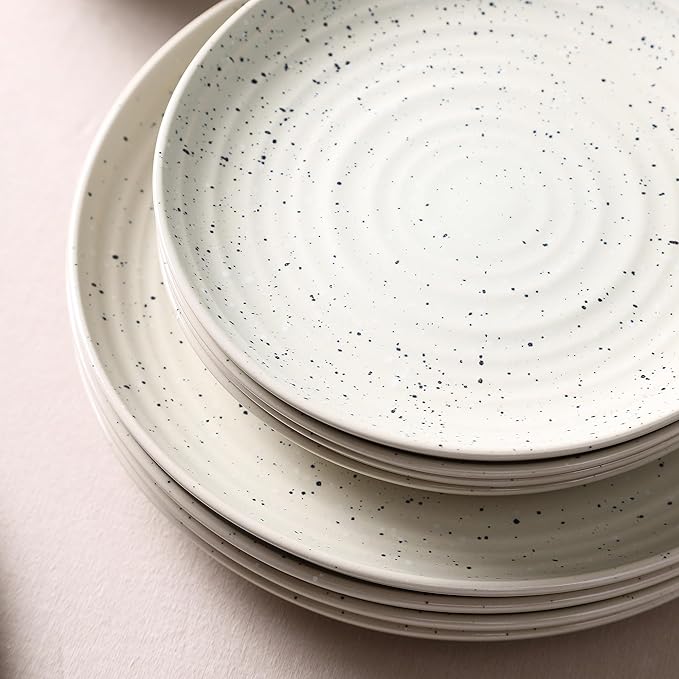 Stone Lain Dua 12-Piece Dinnerware - Stoneware, Plate and Bowls, Dishwasher and Microwave Safe, Dish Set for 4, White