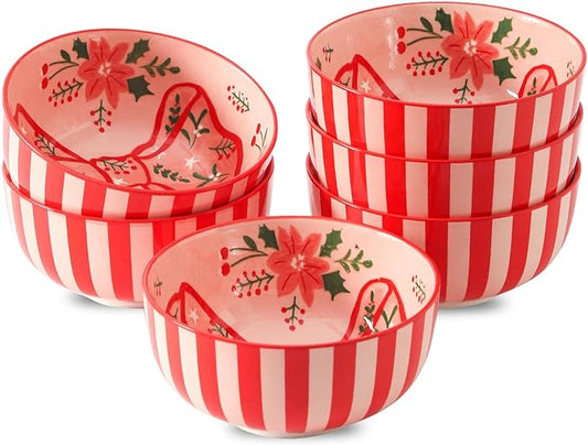 glowworm Cereal Bowls Set of 6, 26 Oz Ceramic Soup Bowls, Cereal Bowls for Rice, Oatmeal, Fruit, Ice Cream, Dessert, Dishwasher & Microwave safe, Pink