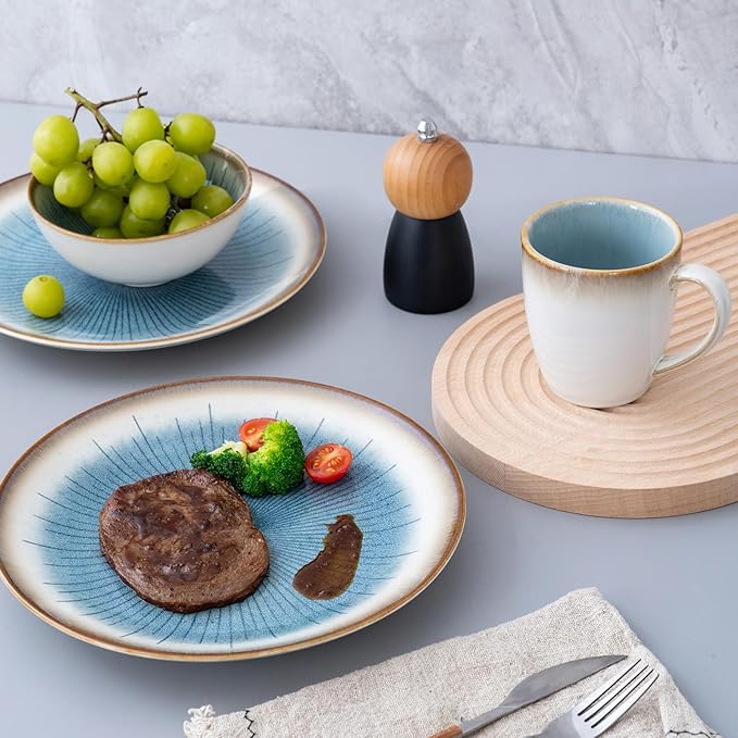 Dinnerware Set Stoneware 16 Pieces Service for 4, Stoneware Plates and Bowls Set Highly Chip and Crack Resistant Stoneware Set, Dishwasher Microwave Safe Dishes set