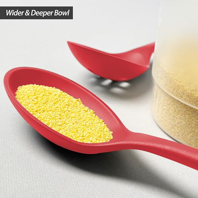 Silicone Spoons for Cooking - Extra Large Kitchen Spoons for Mixing, Serving, & Stirring - 600째F Heat-Resistant Non Stick Utensils Ladle & Skimmer- Dishwasher Safe, Red