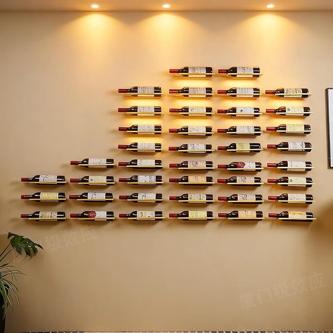 6-Shelf Metal Wall Mounted Wine Rack - Hanging Wine Bottle Holder Organizer for Kitchen, Bar, Home Storage - 6PCS Iron Wine Bottle Display Stand (6PCS-Gold)