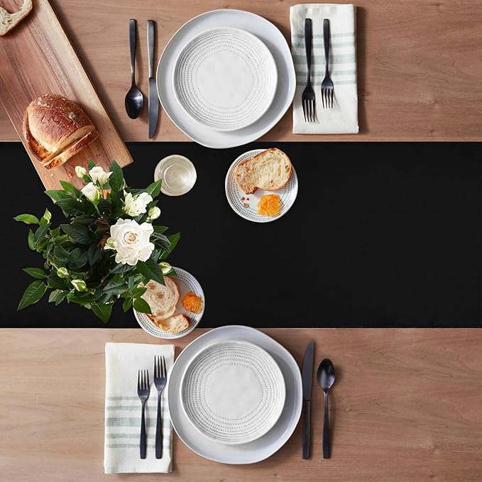 JEVIX 10 Pack Satin Table Runner 12 X 108 Inch Silk Table Runner for Party,Wedding, Birthday, Banquets,Decoration(Black)