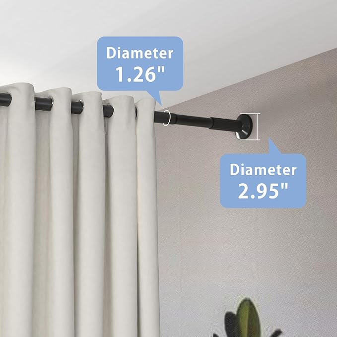 Tension Curtain Rod, 51-126 Inch,Spring Closet Rod, for Windows or Shower, Easy to Install, No Drilling, No Rust, for Bathroom, Rod Diameter 1.26 Inches, Black,Umimile