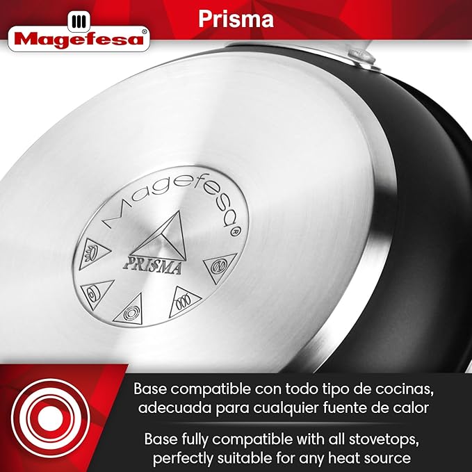 Magefesa Prisma Frying Pan Set, 7.8" & 9.4", 18/10 Stainless Steel, Triple-Layer Nonstick, Works on All Stovetops Including Induction, Oven Safe to 392째F, Dishwasher Safe, Durable Cooking Skillets