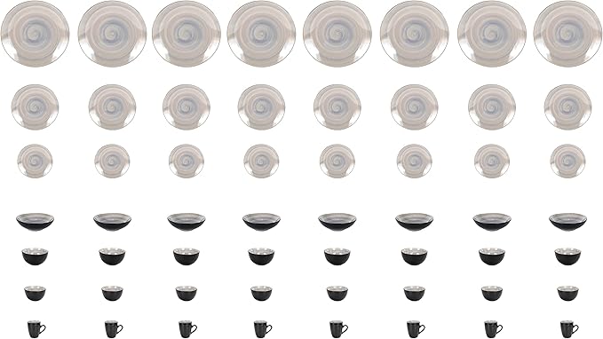 Stoneware Sonoma Dinnerware Set, Black + Speckled Spin Wash (56pc Set, Grey)
