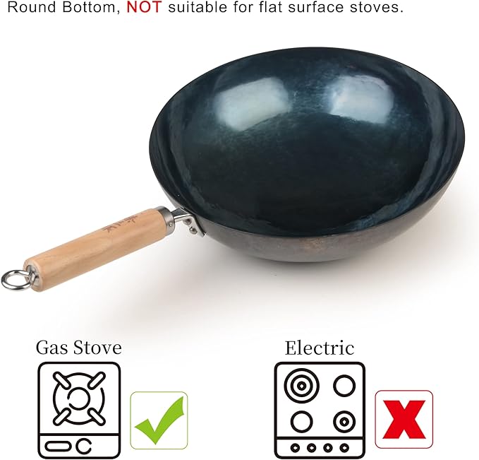 ?삡툒??ZhenSanHuan Chinese Hand Hammered Iron Pow Woks and Stir Fry Pans Wooden Handle (Silver-NOT Seasoned 32cm)
