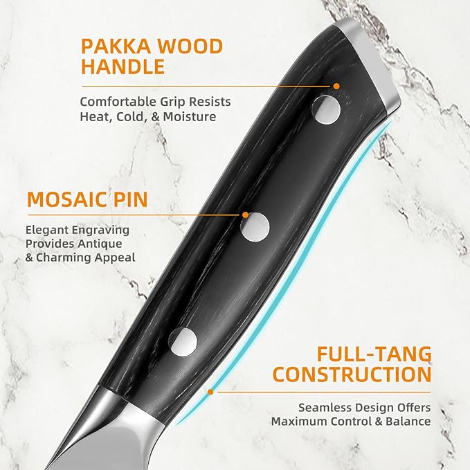 FXFSTEEL Paring Knife ??5 inch German 1.4116 Stainless Steel Blade with Full Tang Pakka Wood Handle Small Kitchen Knife for Fruit and Vegetable Cutting, Multi-Purpose Sharp Chef Knife