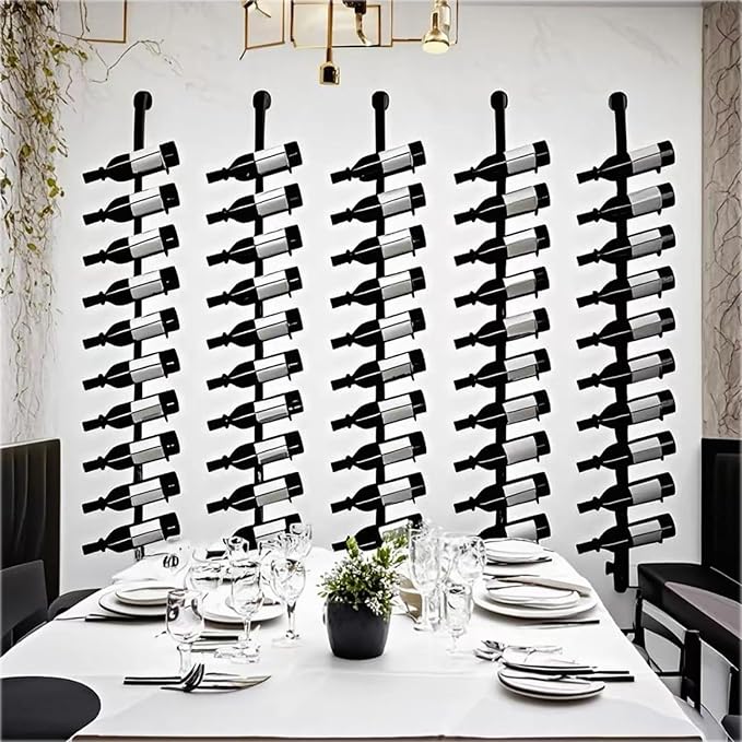 Large Wall Mount Wine Rack, H 72.8inch Wall Mounted Shelves for Bar, Holds 12 Metal Wine Storage Holder, for Commercial Restaurants Pantry Bar Wine Cellar (Black, Four Rows - 48 Bottles)