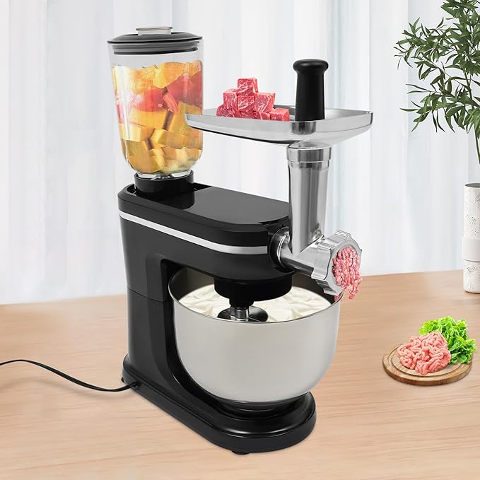 3 In 1 Stand Mixer 700W 120V Electric Mixer Multifunctional Mixer with 6L Mixing Bowl & 1.5L Juice Container Stainless Steel Kitchen Mixer for Kitchens, Restaurants, Bakeries (Black)