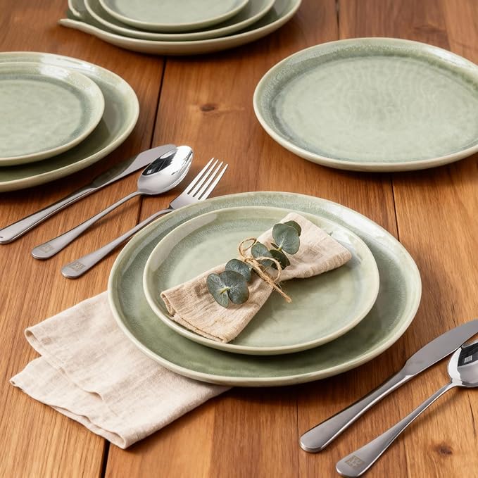 AmorArc Ceramic Dinnerware Sets,Handmade Reactive Glaze Stoneware Plates and Bowls Set,Highly Scratch Resistant | Dishwasher & Microwave Safe,Service for 6 (18pc)