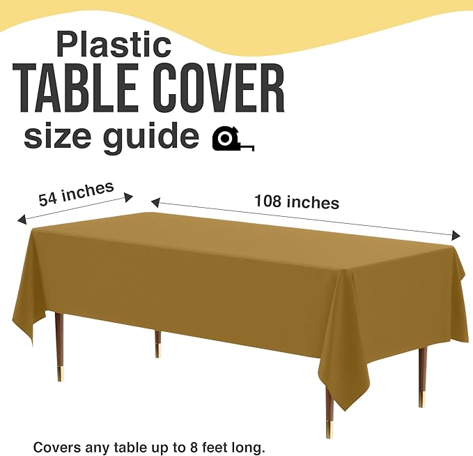 Exquisite 66% Thicker Premium Plastic Table Cloth Rectangle Table Cover 0.5 Mil 24 Pack Gold Table Cloth 54 Inch x 108 Inch Disposable Tablecloth Won't Tear Easily Like Cheap Thin Brands