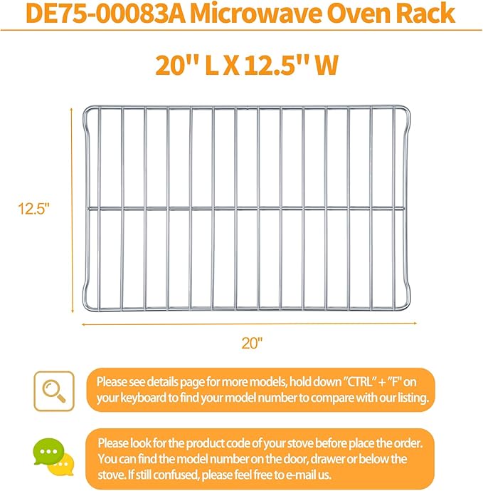 Atgestore Upgraded DE75-00083A Microwave Oven Rack Replacement 20 x12.5 IN for Samsung Oven Parts 304 Stainless Steel Range Stove Rack Shelf ME18H704SFG ME20H705MSS Samsung Microwave Oven Wire Rack