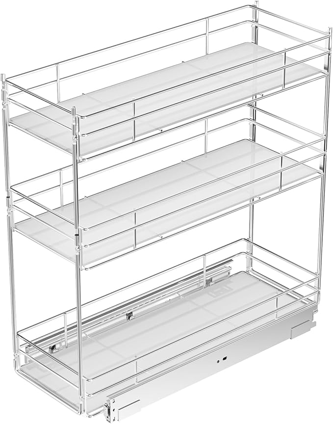 Pull Out Spice Rack Cabinet Organizer (8" W X 20쩍" D),3 Tier Slide Out Drawer for Narrow Cabinet, Pull Out Shelves Under Cabinet Storage for Kitchen