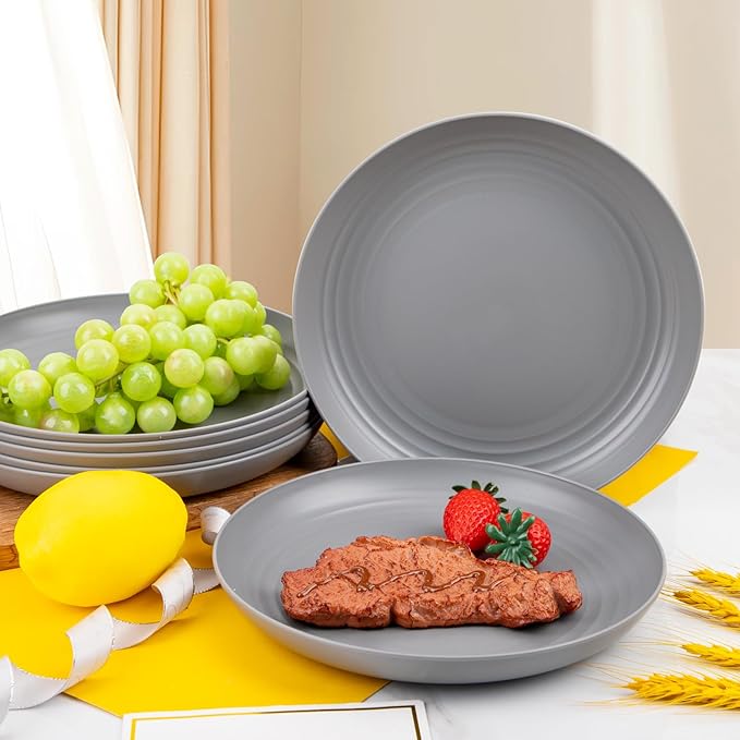 LIYH 20 Pcs Grey Wheat Straw Plastic Plates - 9 Inch Unbreakable Dinner Plate Reusable - Dishwasher & Microwave Safe, Camping Outdoor Plates