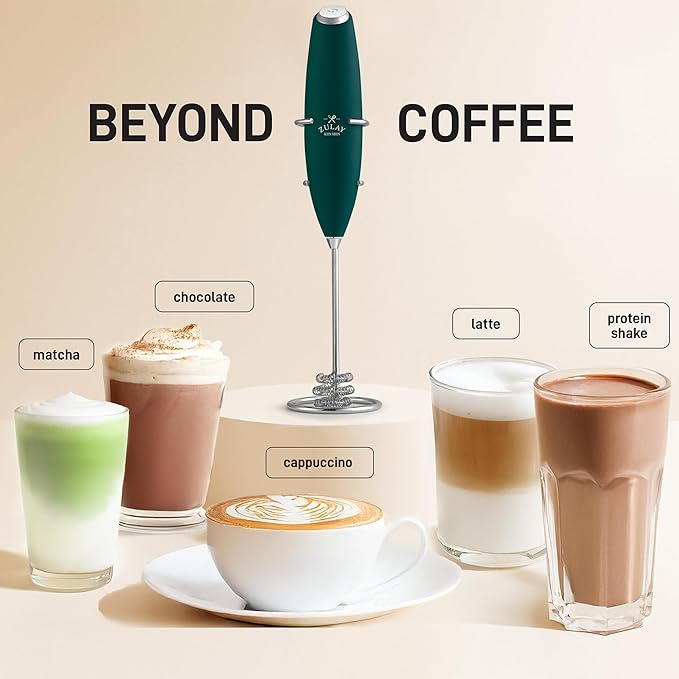 Zulay Kitchen Patented Tornado Triple Whisk Milk Frother with 4 Duracell Batteries ??Handheld Foam Maker for Coffee, Lattes, Matcha & Hot Chocolate ??Rich, Creamy Froth in Seconds