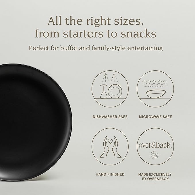 over&back Coupe Stoneware Serving Platter - Elegant 1-Piece Round Serving Platter to Complete Your Kitchen Set - 13.1" x 13.1" - Semi-Matte Black