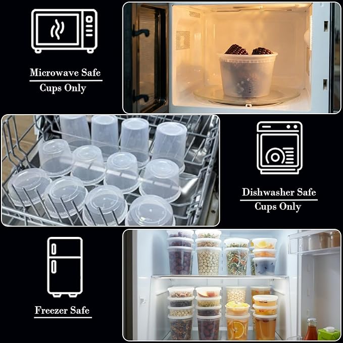 Disposable Food Storage Containers with Lids, BPA-Free, Leakproof, Microwave, Dishwasher and Freezer Safe, Perfect for Everything from Dips and Sauces to Fruits and Full Meals (72PCS)