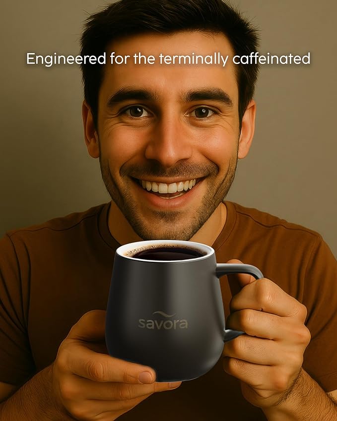 12oz Heated Coffee Mug | Barista?셲 Choice | Exclusive Wireless IntelliHeat Pad | Temperature Control Maintains 135째F | Hand-Crafted Ceramic Mug & Lid | Great for Tea Drinkers | Backed for Life - Black