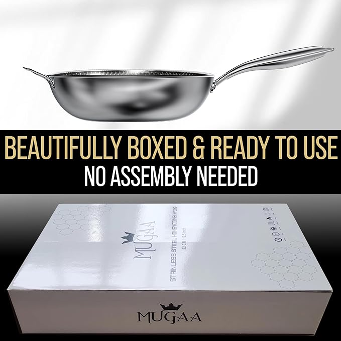 Stainless Steel Honeycomb 12.5??Wok + 3-Piece Nonstick Frying Pan Set (8?? 10?? 12?? with Lids & Spatula, Tri-Ply Hybrid Cookware Bundle, PFOA-Free, Induction, Dishwasher & Oven Safe