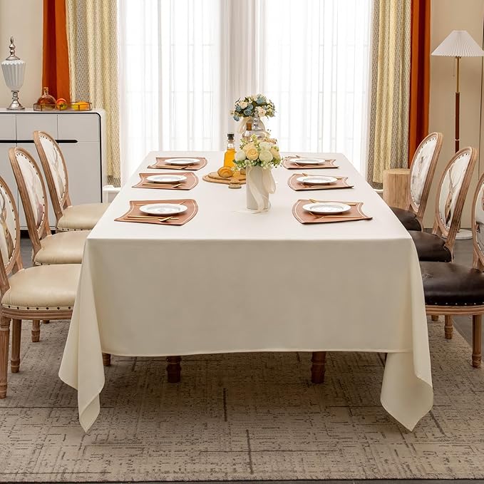 BALCONY & FALCON Table Cloth ??Waterproof, Wrinkle Resistant & Washable Rectangle Tablecloth and Table Cover for Dining Room, Kitchen, Outdoor, Party & Birthday Use (Ivory, 57" x 85")