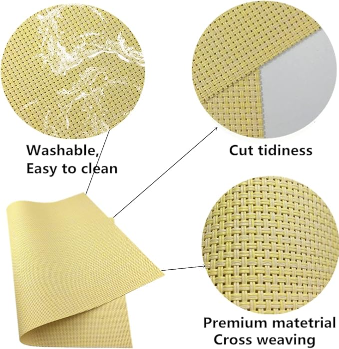 WAZAIGUR Placemats Easy to Clean Crisscross Woven Vinyl Place Mats Durable Non-Slip Heat Resistant Table Mats Placemats for Kitchen Table Set of 4,Yellow