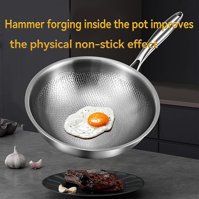 Titanium Hammered Pro Cookware 3 Piece Set, Pan & Soup Pot And Wok with Steamer, Nonstick No-Coat Technology, Ultra-Durable, Even Heating Frying Pans, Compatible with All Cooktops,3 piece set